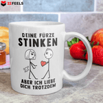 22Feels® ORIGINAL Geschenk-Tasse mit Spruch für Frauen - Deine Fürze Stinken, Aber Ich Liebe Dich Trotzdem (Weiss, 320ml)-Weisse Tasse 320ml-22Feels