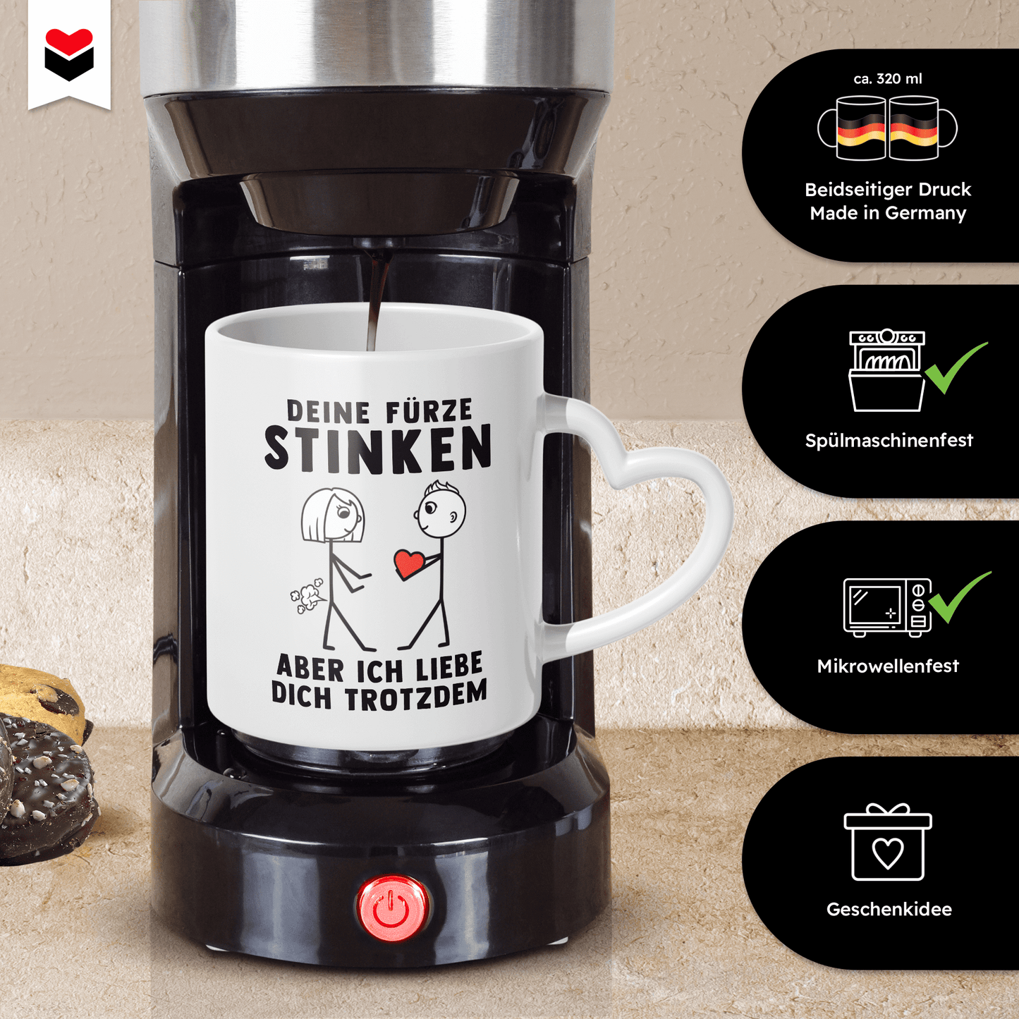 22Feels® Frauen Geschenk zum Jahrestag, Hochzeitstag, Valentinstag etc. - Tasse mit Spruch (Herzhenkel, Weiss, 320ml)-Tasse Weiss Herzhenkel 320ml-22Feels