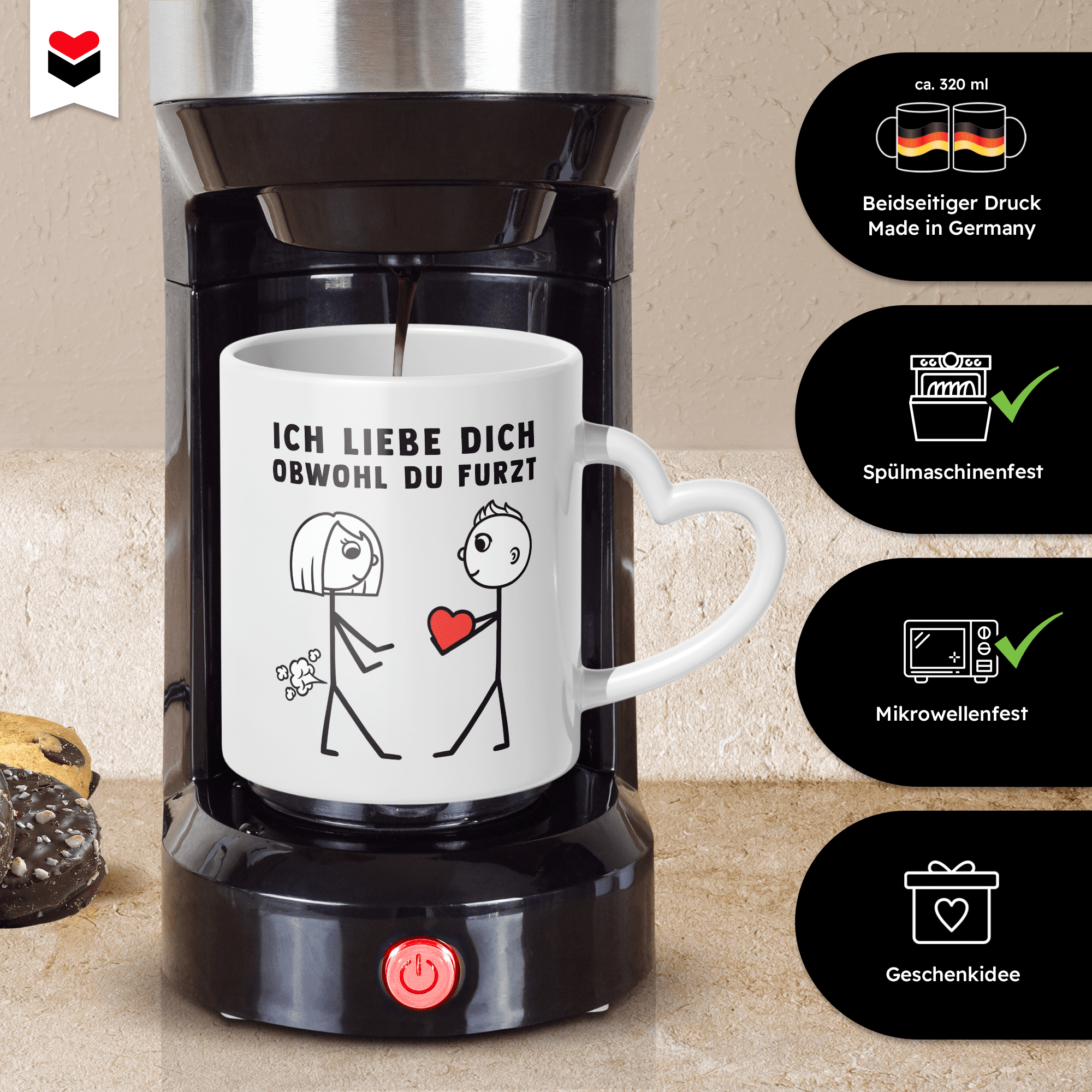 22Feels® Frauen Geschenk zum Jahrestag, Hochzeitstag, Valentinstag etc. - Tasse mit Spruch (Herzhenkel, Weiss, 320ml)-Tasse Weiss Herzhenkel 320ml-22Feels