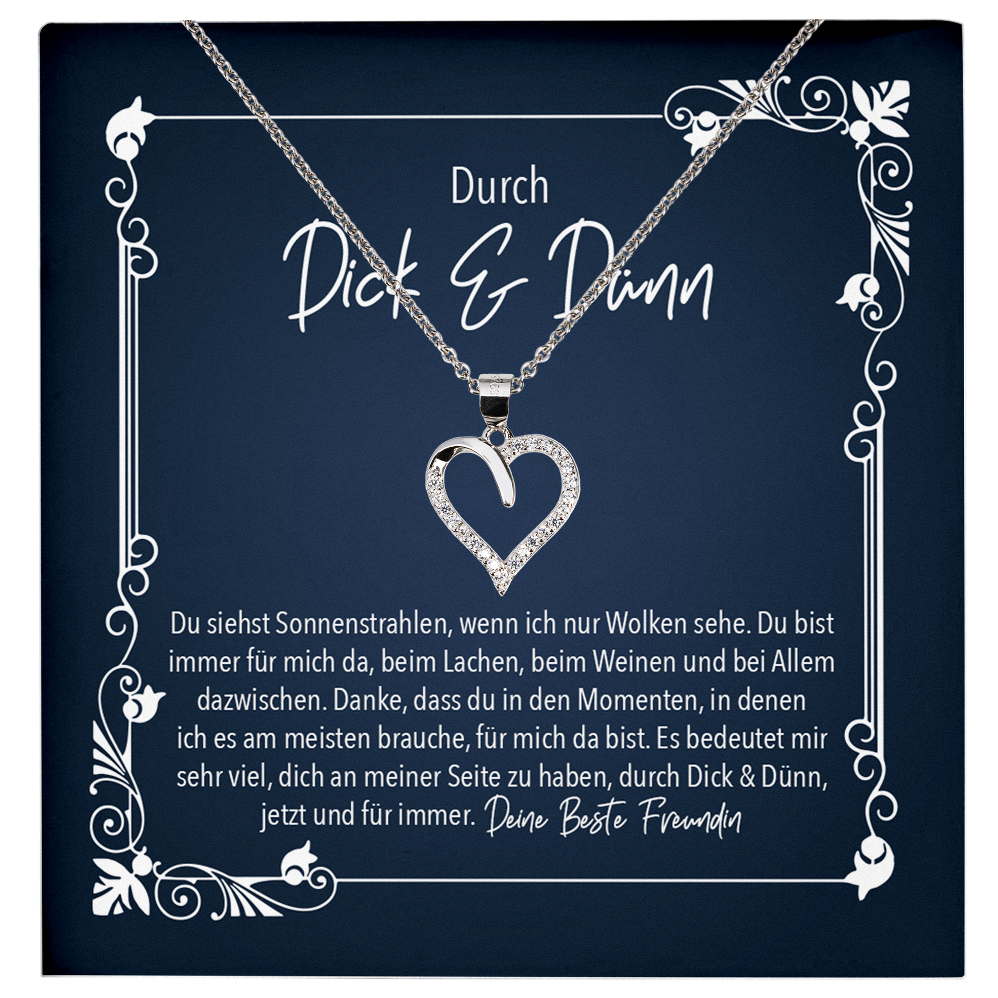 22Feels® Beste Freundin Geschenk - Echt Silber 925/000 Schmuckset: Herz Halskette mit Botschaftskarte-Schmuck mit Botschaftskarte - Herz21-22Feels