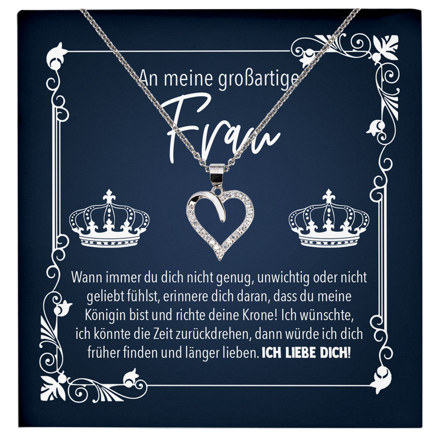 22Feels® Ehefrau Geschenk zum Hochzeitstag, Valentinstag, Geburtstag etc. - Echt Silber 925/000 Schmuckset: Herz Halskette mit Botschaftskarte-Schmuck mit Botschaftskarte - Herz21-22Feels