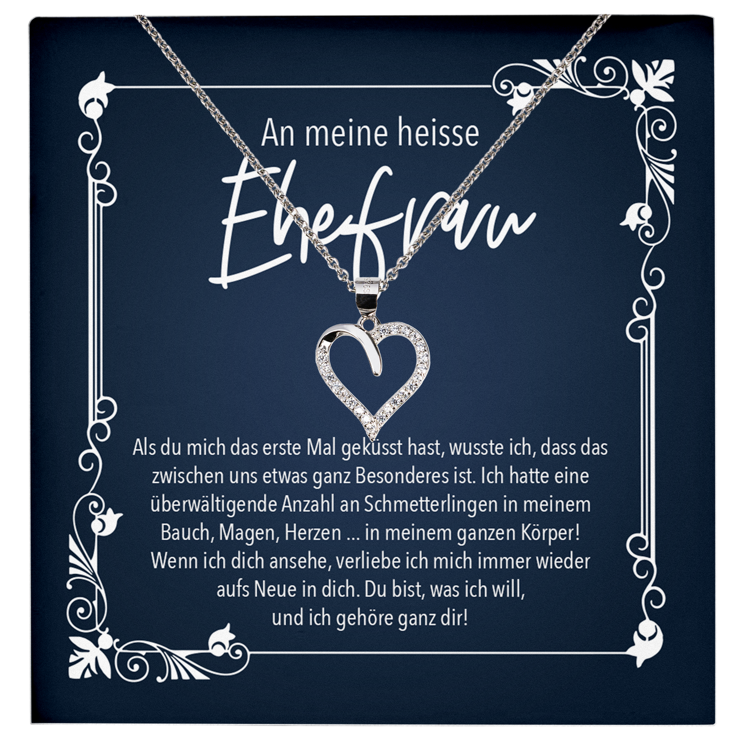 22Feels® Ehefrau Geschenk zum Hochzeitstag, Valentinstag, Geburtstag etc. - Echt Silber 925/000 Schmuckset: Herz Halskette mit Botschaftskarte-Schmuck mit Botschaftskarte - Herz21-22Feels