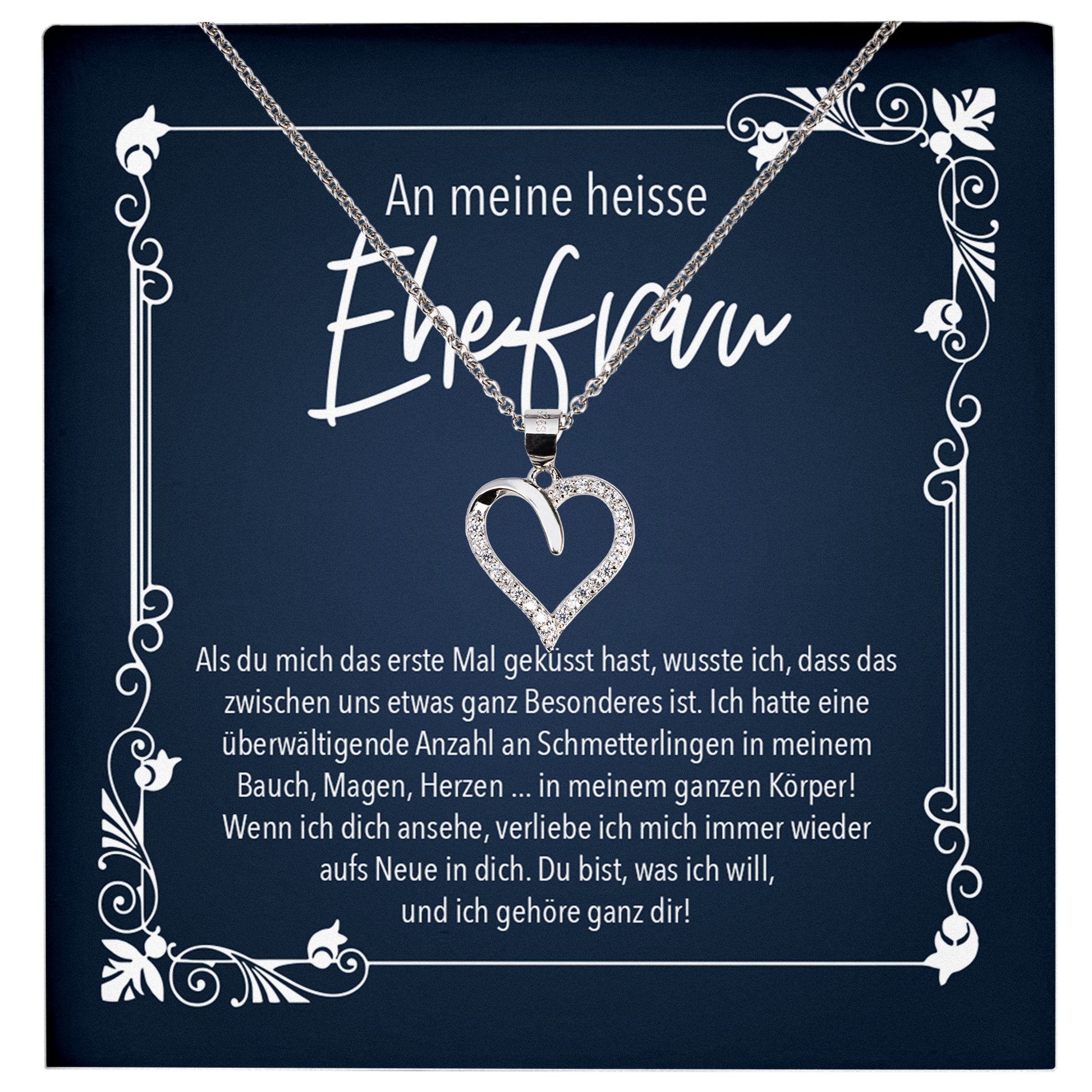 22Feels® Ehefrau Geschenk zum Hochzeitstag, Valentinstag, Geburtstag etc. - Echt Silber 925/000 Schmuckset: Herz Halskette mit Botschaftskarte-Schmuck mit Botschaftskarte - Herz21-22Feels