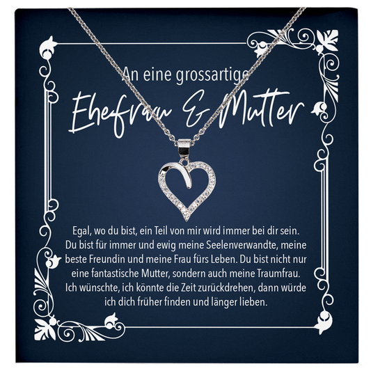 22Feels® Ehefrau Geschenk zum Hochzeitstag, Valentinstag, Geburtstag etc. - Echt Silber 925/000 Schmuckset: Herz Halskette mit Botschaftskarte-Schmuck mit Botschaftskarte - Herz21-22Feels