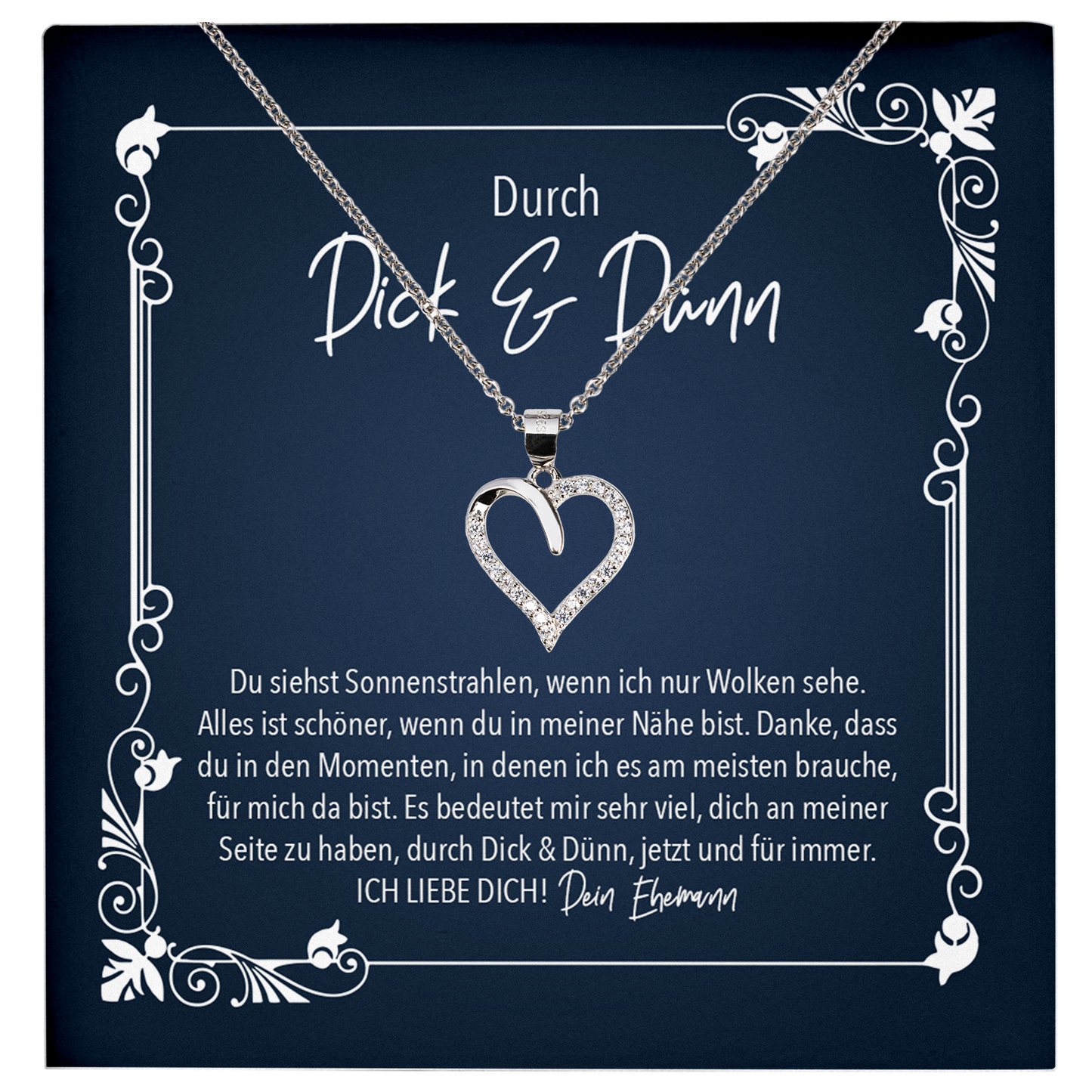 22Feels® Ehefrau Geschenk zum Hochzeitstag, Valentinstag, Geburtstag etc. - Echt Silber 925/000 Schmuckset: Herz Halskette mit Botschaftskarte-Schmuck mit Botschaftskarte - Herz21-22Feels