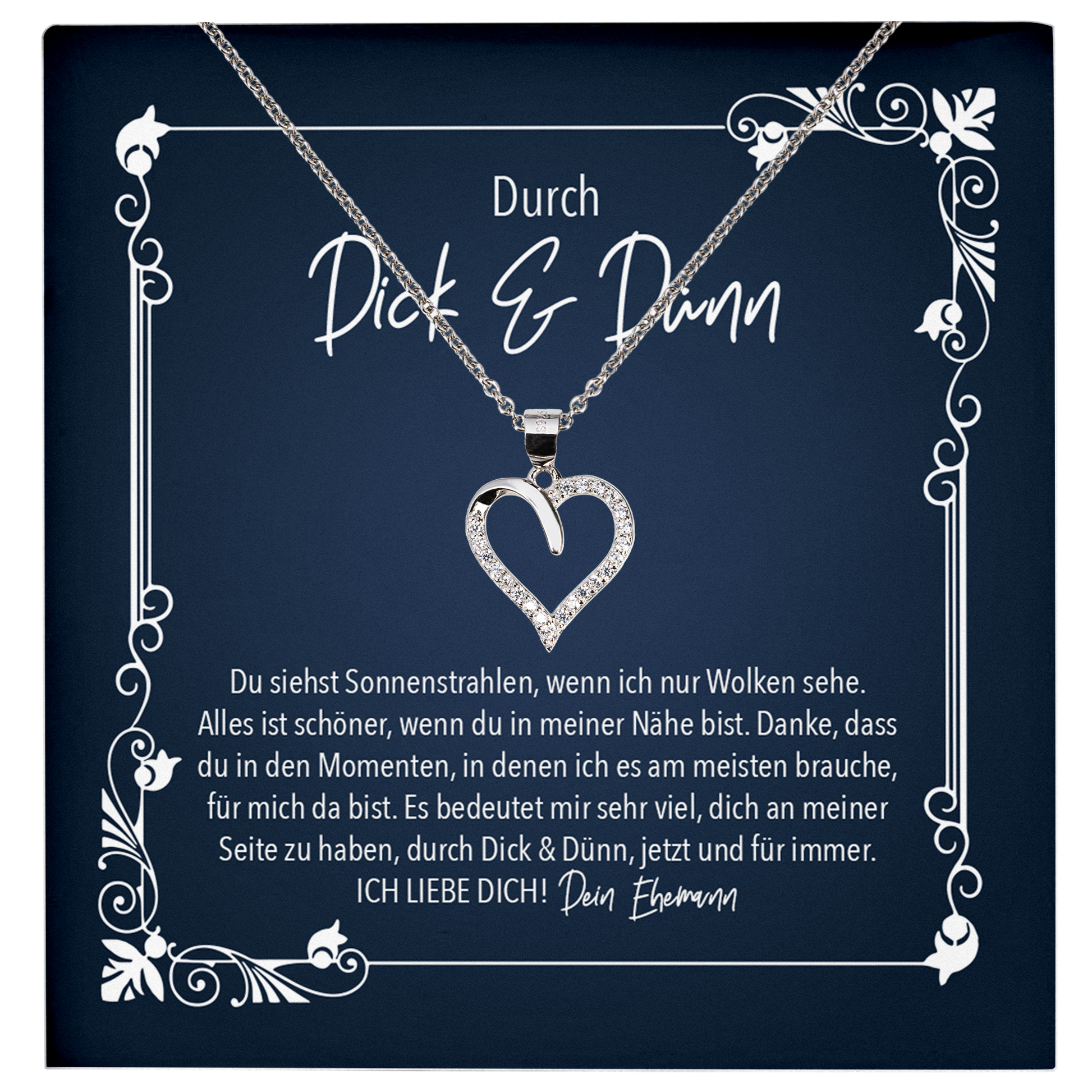 22Feels® Ehefrau Geschenk zum Hochzeitstag, Valentinstag, Geburtstag etc. - Echt Silber 925/000 Schmuckset: Herz Halskette mit Botschaftskarte-Schmuck mit Botschaftskarte - Herz21-22Feels
