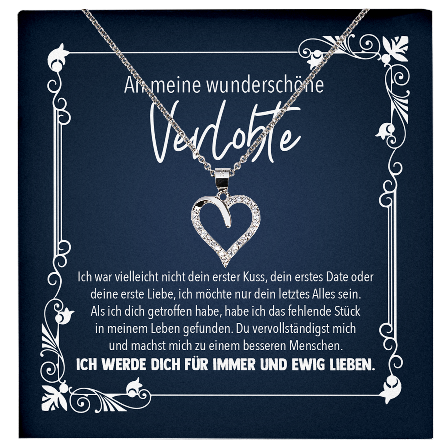 22Feels® Frauen Verlobungsgeschenk - Echt Silber 925/000 Schmuckset: Herz Halskette mit Botschaftskarte-Schmuck mit Botschaftskarte - Herz21-22Feels