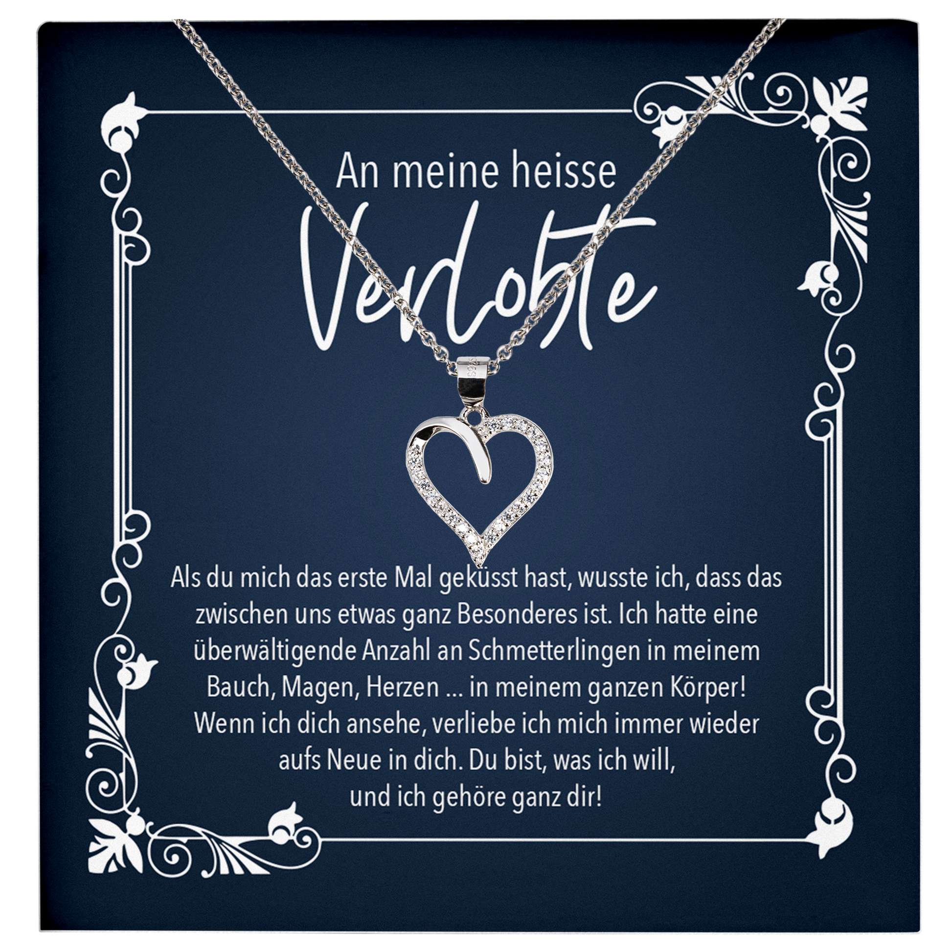 22Feels® Frauen Verlobungsgeschenk - Echt Silber 925/000 Schmuckset: Herz Halskette mit Botschaftskarte-Schmuck mit Botschaftskarte - Herz21-22Feels