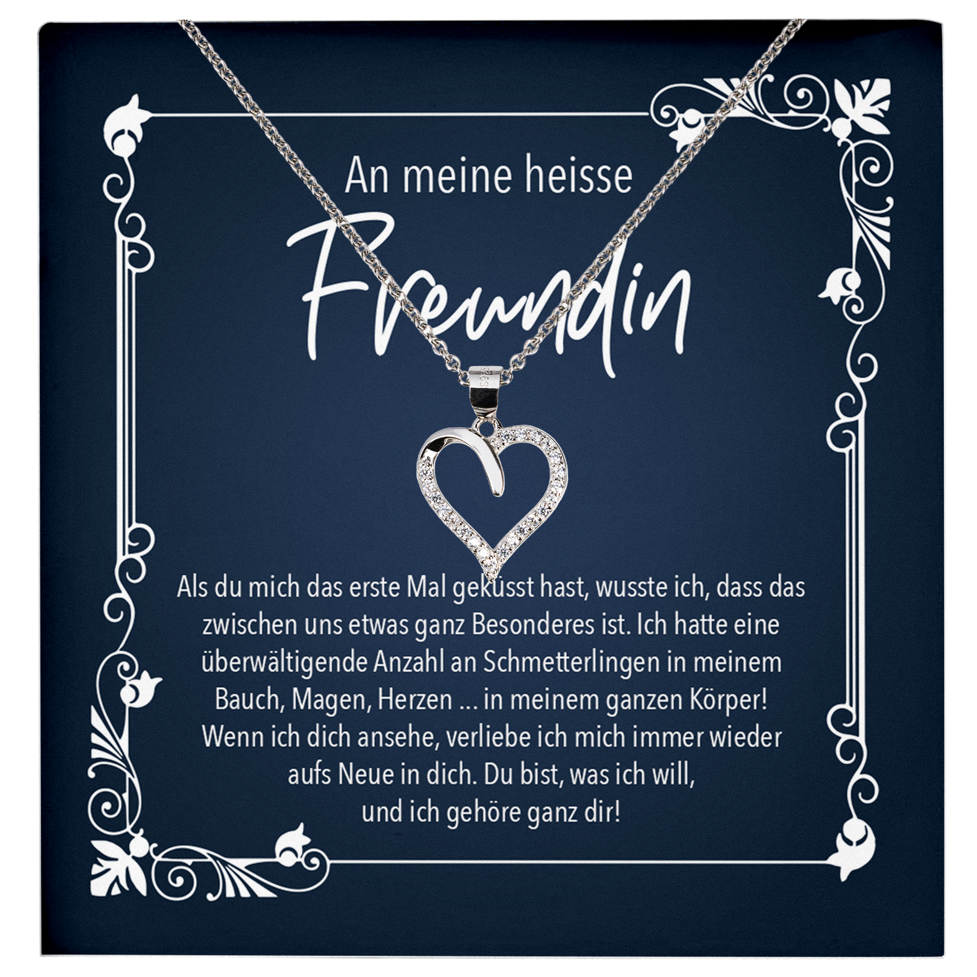 22Feels® Freundin Geschenk zu Jahrestag, Valentinstag und co. - Echt Silber 925/000 Schmuckset: Herz Halskette mit Botschaftskarte-Schmuck mit Botschaftskarte - Herz21-22Feels