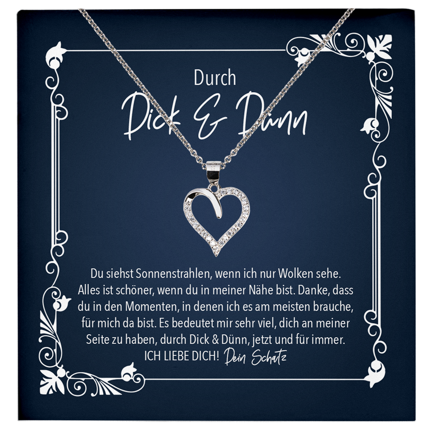 22Feels® Romantisches Geschenk für Frauen zum Jahrestag, Valentinstag, Hochzeitstag und co. - Echt Silber 925/000 Schmuckset: Herz Halskette mit Botschaftskarte-Schmuck mit Botschaftskarte - Herz21-22Feels