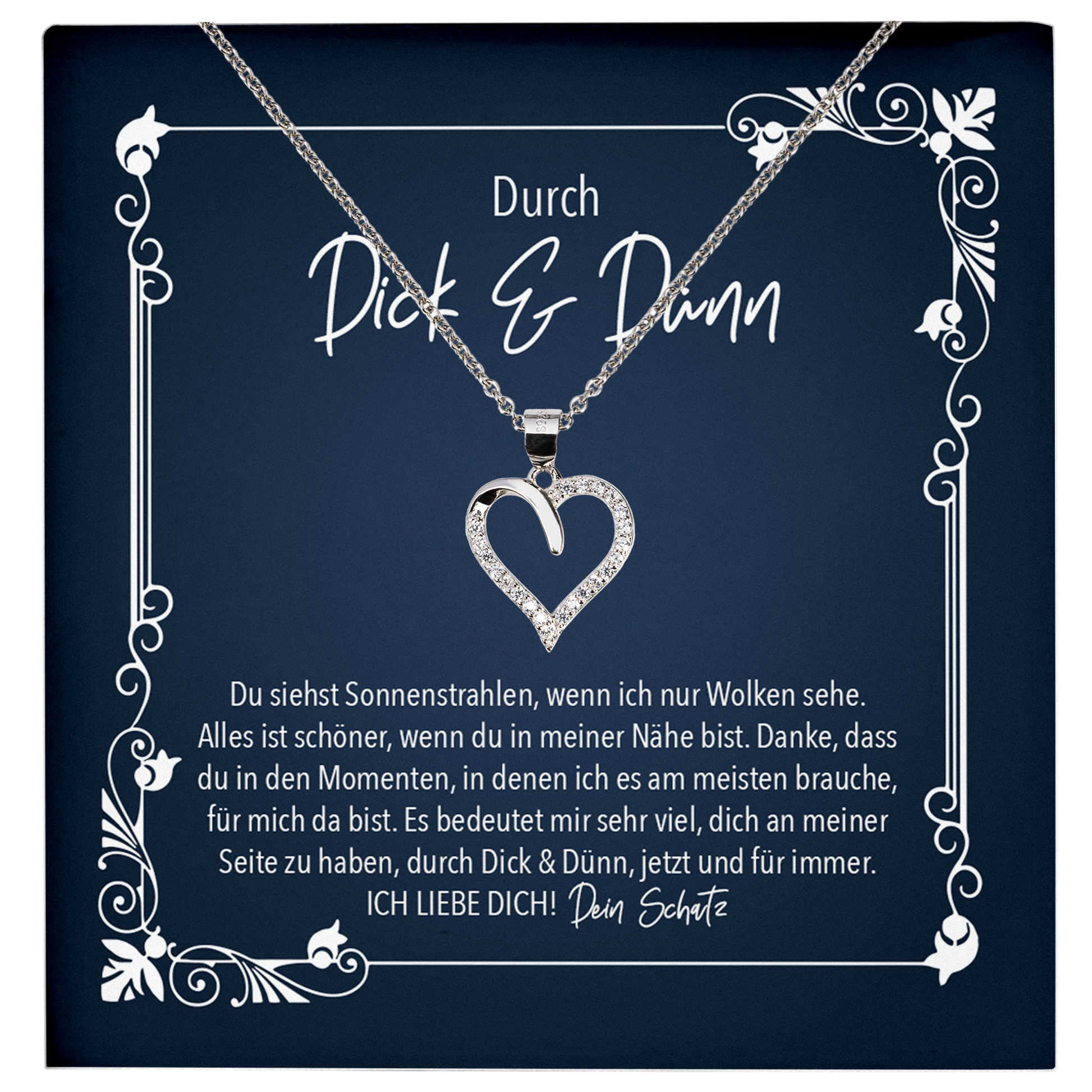 22Feels® Romantisches Geschenk für Frauen zum Jahrestag, Valentinstag, Hochzeitstag und co. - Echt Silber 925/000 Schmuckset: Herz Halskette mit Botschaftskarte-Schmuck mit Botschaftskarte - Herz21-22Feels