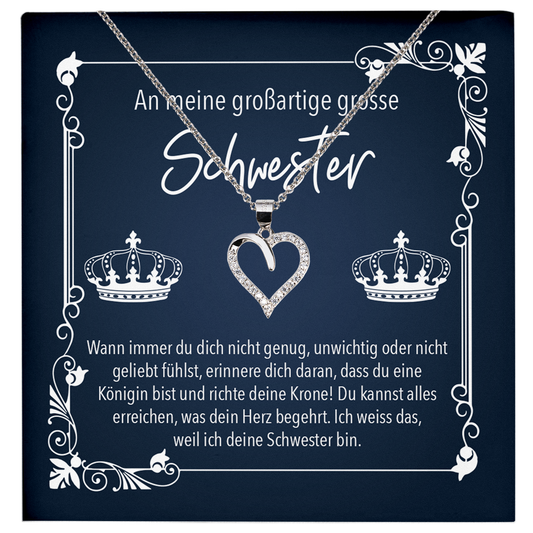 22Feels® Grosse Schwester Geschenk - Echt Silber 925/000 Schmuckset: Herz Halskette mit Botschaftskarte-Schmuck mit Botschaftskarte - Herz21-22Feels