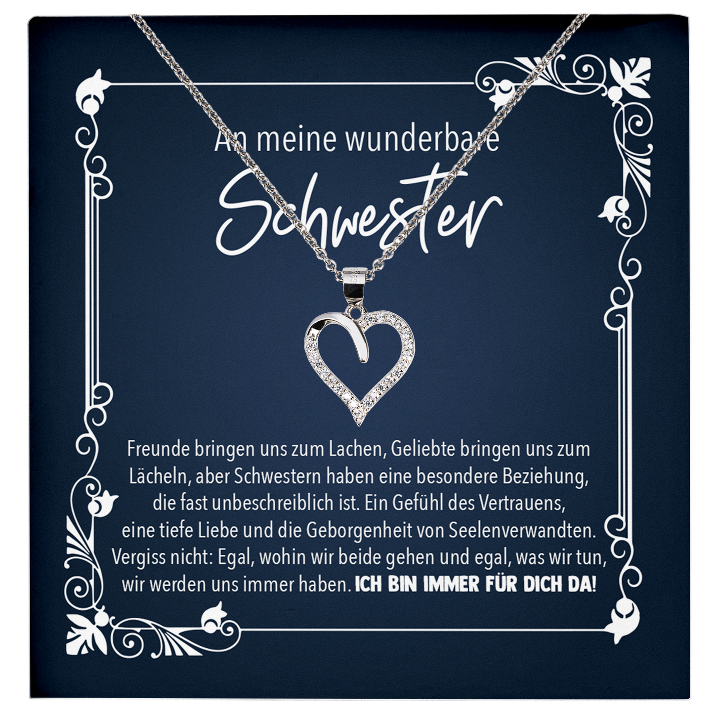 22Feels® Schwester Geschenk - Echt Silber 925/000 Schmuckset: Herz Halskette mit Botschaftskarte-Schmuck mit Botschaftskarte - Herz21-22Feels