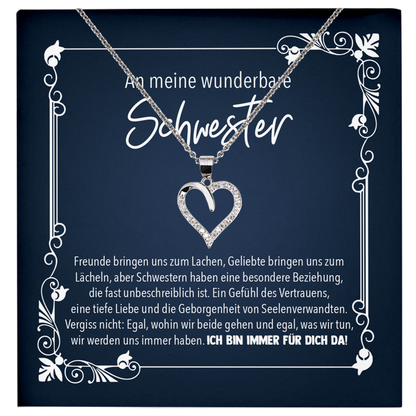 22Feels® Schwester Geschenk - Echt Silber 925/000 Schmuckset: Herz Halskette mit Botschaftskarte-Schmuck mit Botschaftskarte - Herz21-22Feels