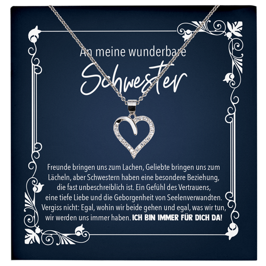22Feels® Schwester Geschenk - Echt Silber 925/000 Schmuckset: Herz Halskette mit Botschaftskarte-Schmuck mit Botschaftskarte - Herz21-22Feels