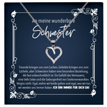 22Feels® Schwester Geschenk - Echt Silber 925/000 Schmuckset: Herz Halskette mit Botschaftskarte-Schmuck mit Botschaftskarte - Herz21-22Feels
