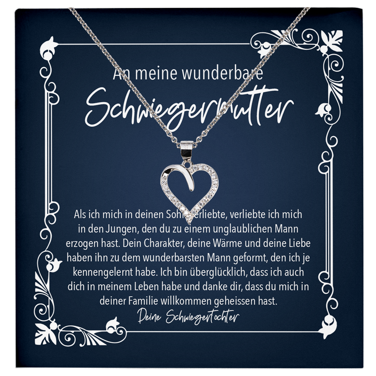 22Feels® Schwiegermama Geschenk von der Braut bzw. Schwiegertochter - Echt Silber 925/000 Schmuckset: Herz Halskette mit Botschaftskarte-Schmuck mit Botschaftskarte - Herz21-22Feels