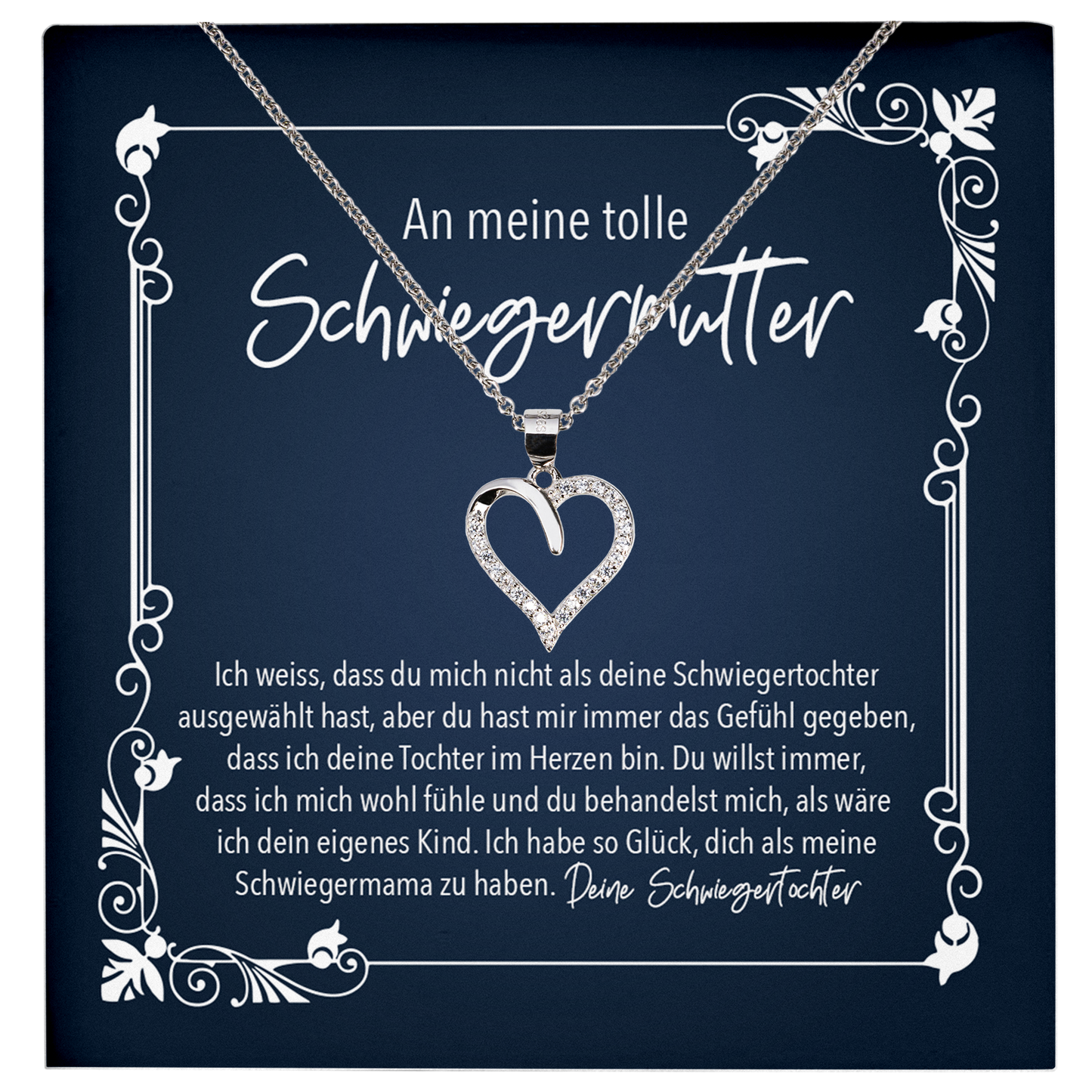 22Feels® Schwiegermama Geschenk von der Braut bzw. Schwiegertochter - Echt Silber 925/000 Schmuckset: Herz Halskette mit Botschaftskarte-Schmuck mit Botschaftskarte - Herz21-22Feels