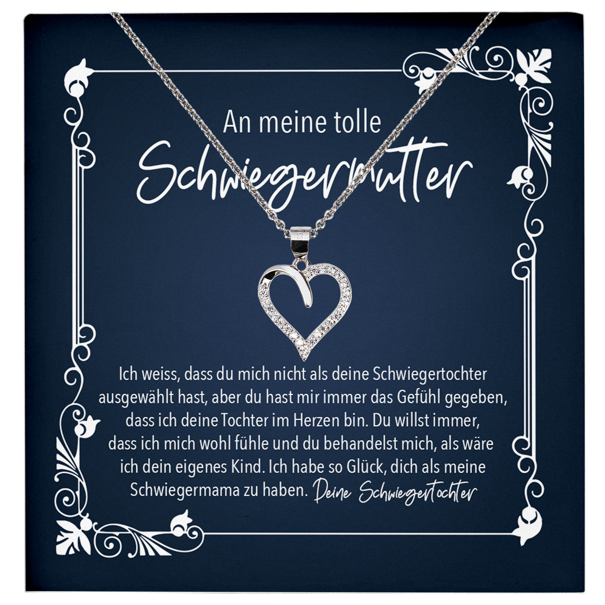 22Feels® Schwiegermama Geschenk von der Braut bzw. Schwiegertochter - Echt Silber 925/000 Schmuckset: Herz Halskette mit Botschaftskarte-Schmuck mit Botschaftskarte - Herz21-22Feels
