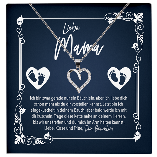 22Feels® Werdende Mama Geschenk zur Schwangerschaft - Echt Silber 925/000 Schmuckset: Herz Halskette mit Botschaftskarte-Schmuck mit Botschaftskarte - Herz21-22Feels