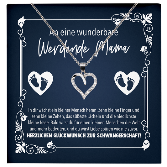 22Feels® Werdende Mama Geschenk zur Schwangerschaft - Echt Silber 925/000 Schmuckset: Herz Halskette mit Botschaftskarte-Schmuck mit Botschaftskarte - Herz21-22Feels