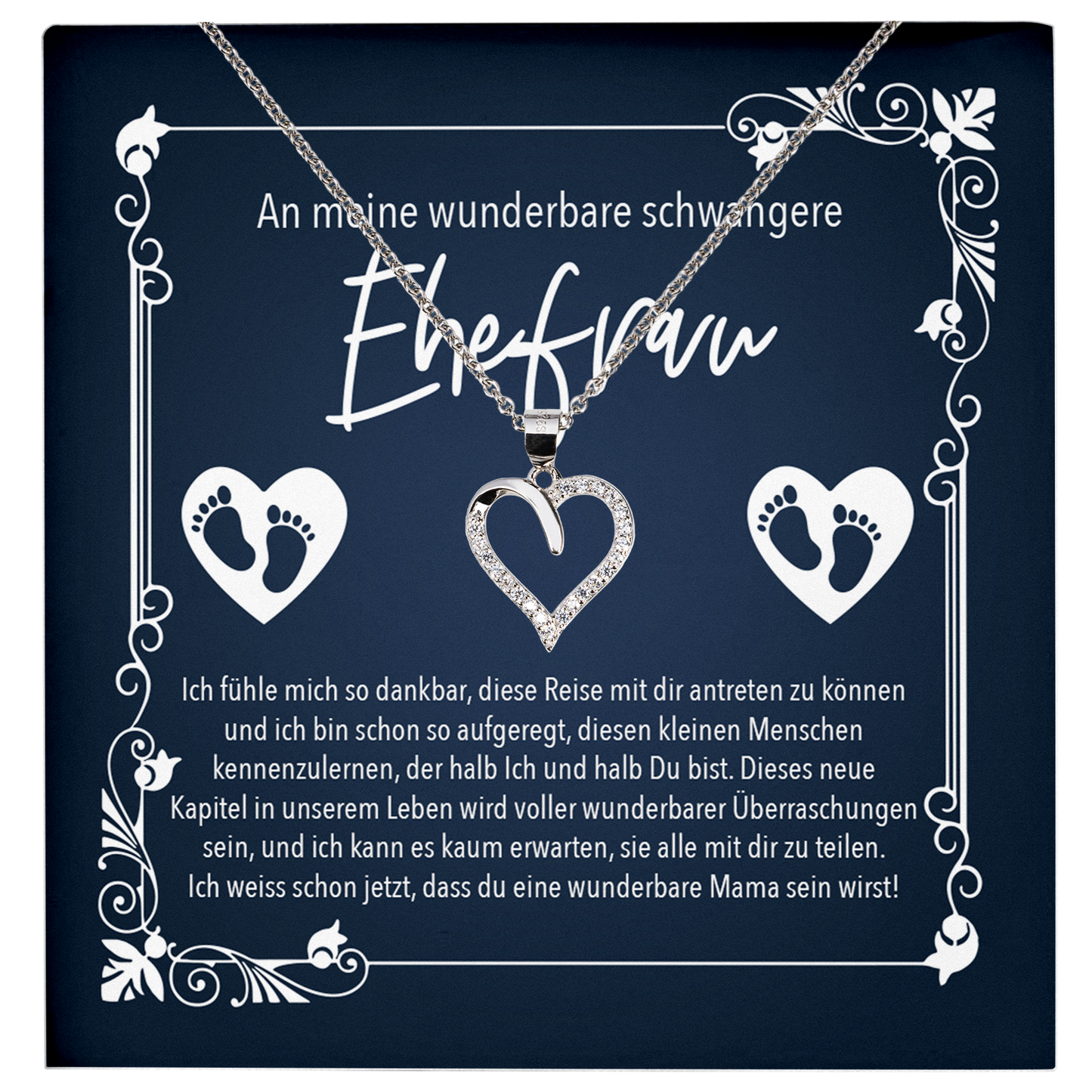 22Feels® Ehefrau Geschenk zur Schwangerschaft - Echt Silber 925/000 Schmuckset: Herz Halskette mit Botschaftskarte-Schmuck mit Botschaftskarte - Herz21-22Feels