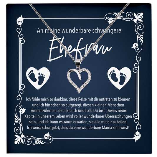 22Feels® Ehefrau Geschenk zur Schwangerschaft - Echt Silber 925/000 Schmuckset: Herz Halskette mit Botschaftskarte-Schmuck mit Botschaftskarte - Herz21-22Feels