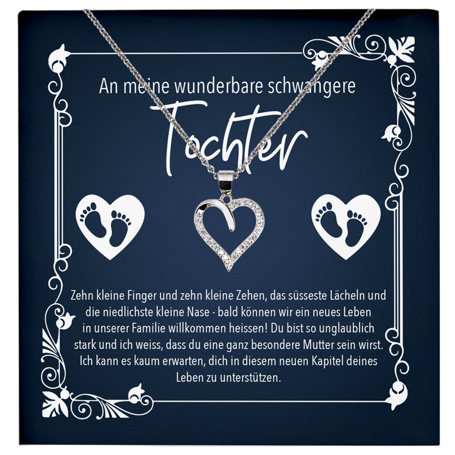 22Feels® Werdende Mama Geschenk zur Schwangerschaft - Echt Silber 925/000 Schmuckset: Herz Halskette mit Botschaftskarte-Schmuck mit Botschaftskarte - Herz21-22Feels