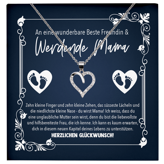 22Feels® Werdende Mama Geschenk zur Schwangerschaft - Echt Silber 925/000 Schmuckset: Herz Halskette mit Botschaftskarte-Schmuck mit Botschaftskarte - Herz21-22Feels