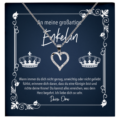 22Feels® Enkelin Geschenk von Oma - Echt Silber 925/000 Schmuckset: Herz Halskette mit Botschaftskarte-Schmuck mit Botschaftskarte - Herz21-22Feels
