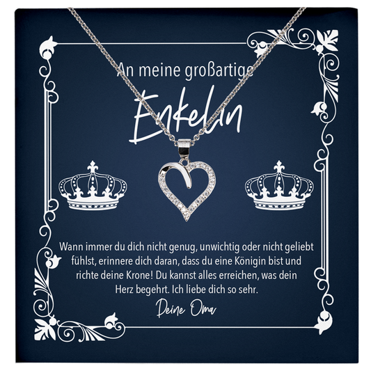 22Feels® Enkelin Geschenk von Oma - Echt Silber 925/000 Schmuckset: Herz Halskette mit Botschaftskarte-Schmuck mit Botschaftskarte - Herz21-22Feels