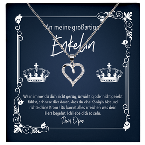 22Feels® Enkelin Geschenk von Opa - Echt Silber 925/000 Schmuckset: Herz Halskette mit Botschaftskarte-Schmuck mit Botschaftskarte - Herz21-22Feels