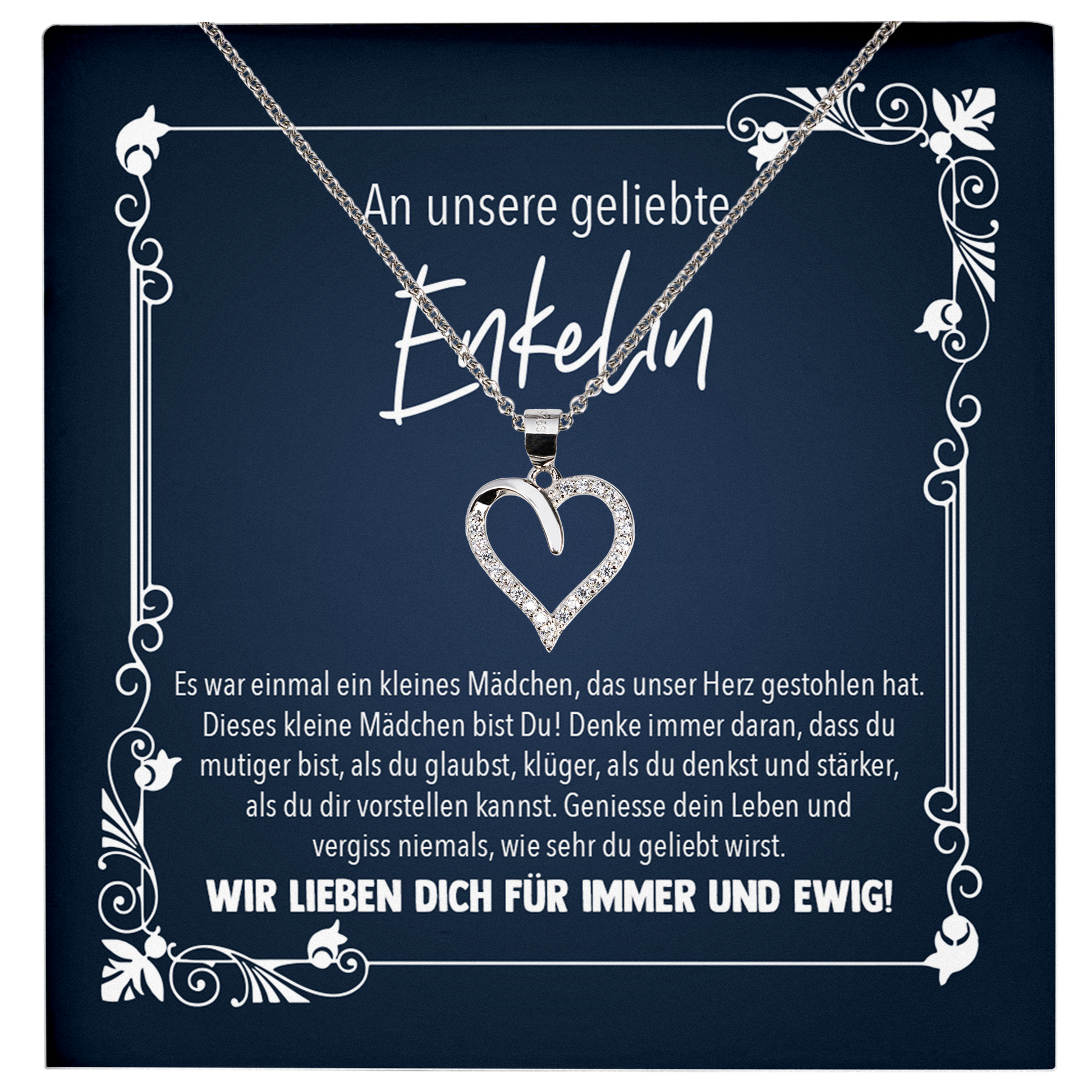 22Feels® Enkelin Geschenk von Oma und Opa - Echt Silber 925/000 Schmuckset: Herz Halskette mit Botschaftskarte-Schmuck mit Botschaftskarte - Herz21-22Feels