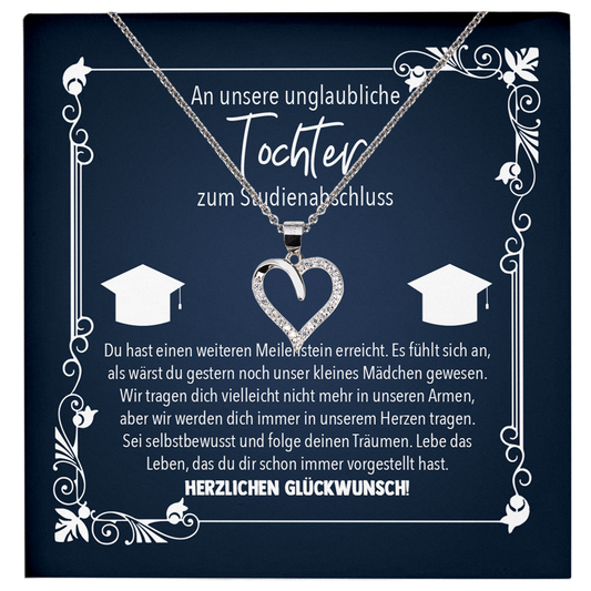 22Feels® Tochter Geschenk zum Universitätsabschluss - Echt Silber 925/000 Schmuckset: Herz Halskette mit Botschaftskarte-Schmuck mit Botschaftskarte - Herz21-22Feels