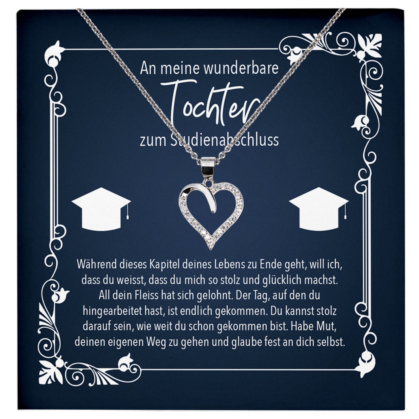 22Feels® Tochter Geschenk zum Universitätsabschluss - Echt Silber 925/000 Schmuckset: Herz Halskette mit Botschaftskarte-Schmuck mit Botschaftskarte - Herz21-22Feels