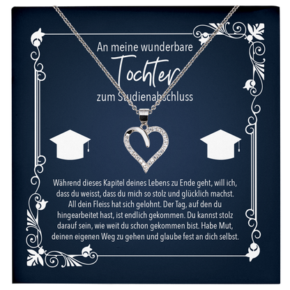 22Feels® Tochter Geschenk zum Universitätsabschluss - Echt Silber 925/000 Schmuckset: Herz Halskette mit Botschaftskarte-Schmuck mit Botschaftskarte - Herz21-22Feels