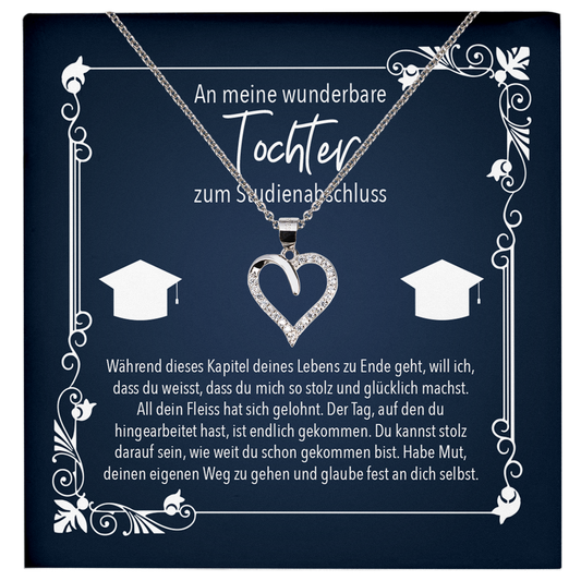 22Feels® Tochter Geschenk zum Universitätsabschluss - Echt Silber 925/000 Schmuckset: Herz Halskette mit Botschaftskarte-Schmuck mit Botschaftskarte - Herz21-22Feels