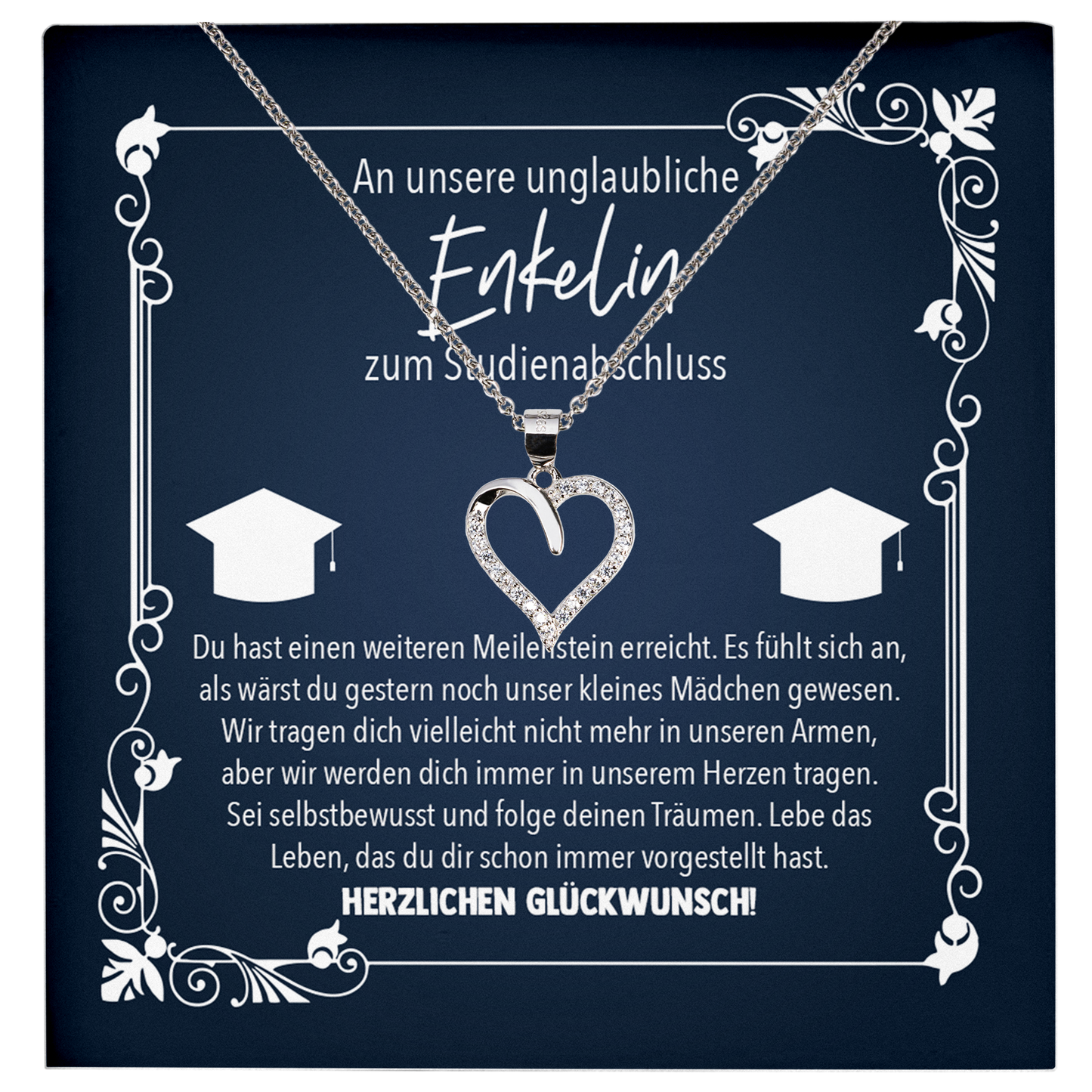 22Feels® Enkelin Geschenk zum Universitätsabschluss - Echt Silber 925/000 Schmuckset: Herz Halskette mit Botschaftskarte-Schmuck mit Botschaftskarte - Herz21-22Feels