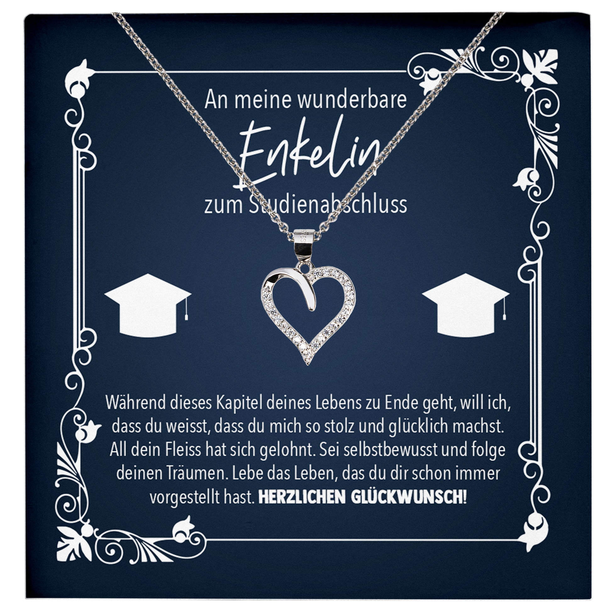 22Feels® Enkelin Geschenk zum Universitätsabschluss - Echt Silber 925/000 Schmuckset: Herz Halskette mit Botschaftskarte-Schmuck mit Botschaftskarte - Herz21-22Feels