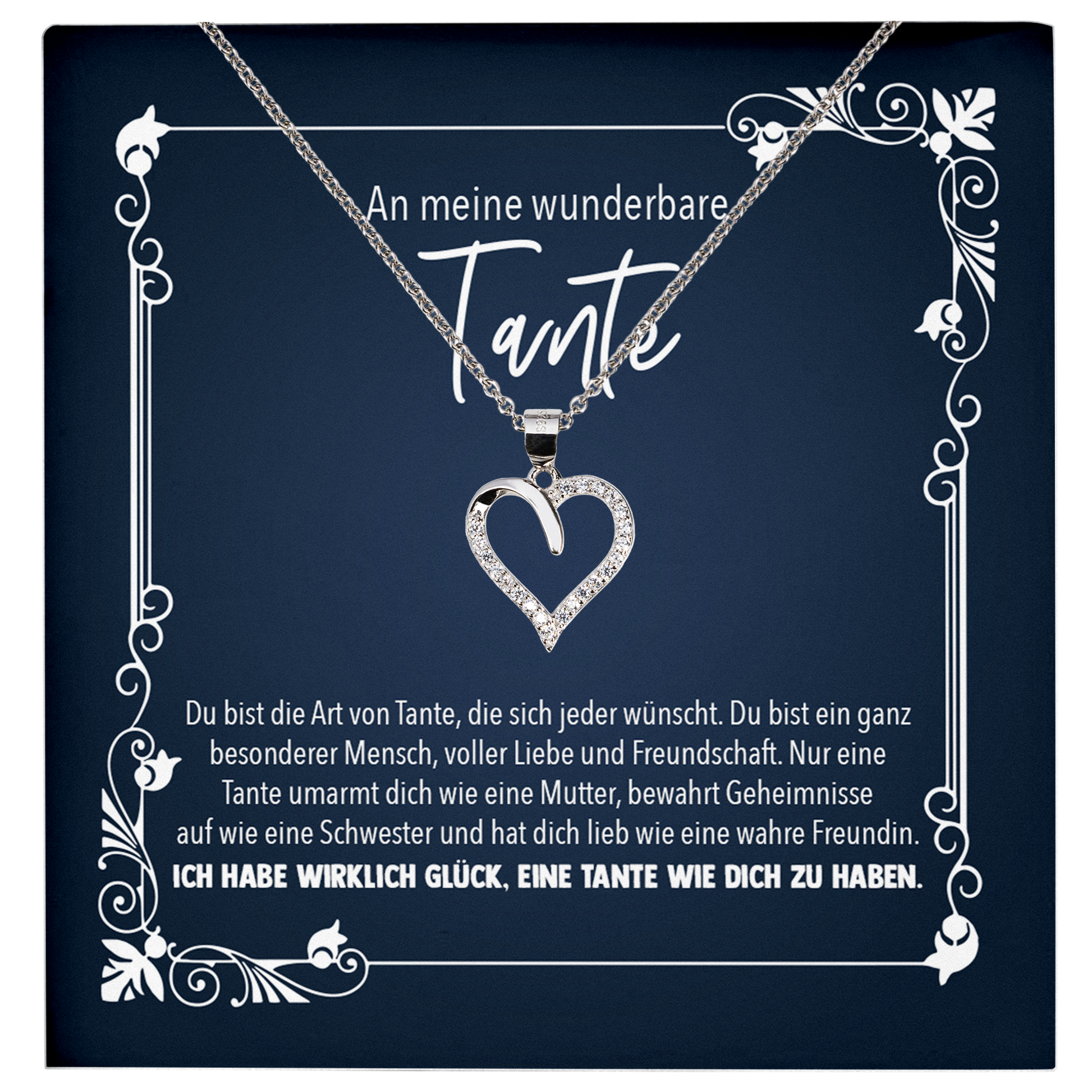 22Feels® Tante Geschenk - Echt Silber 925/000 Schmuckset: Herz Halskette mit Botschaftskarte-Schmuck mit Botschaftskarte - Herz21-22Feels