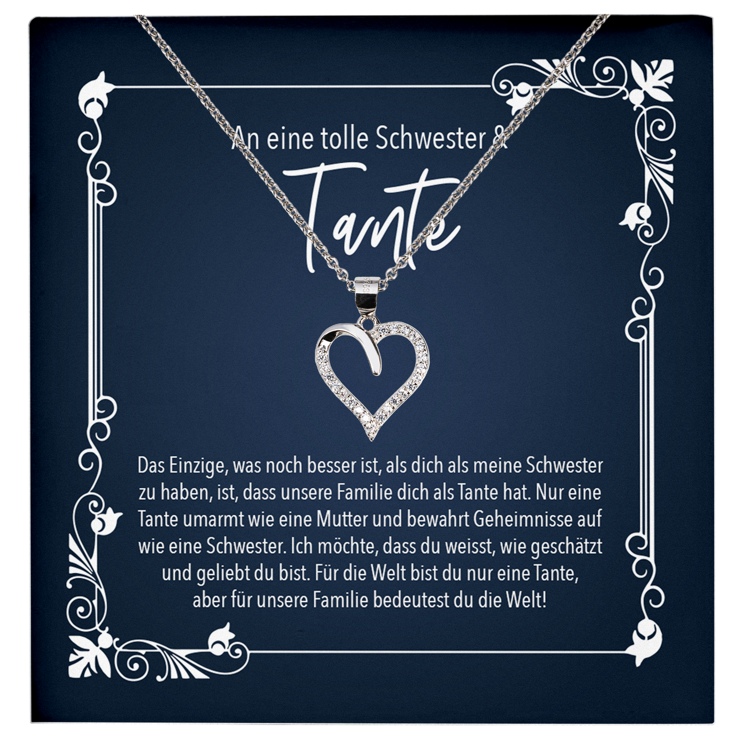 22Feels® Tante Geschenk - Echt Silber 925/000 Schmuckset: Herz Halskette mit Botschaftskarte-Schmuck mit Botschaftskarte - Herz21-22Feels