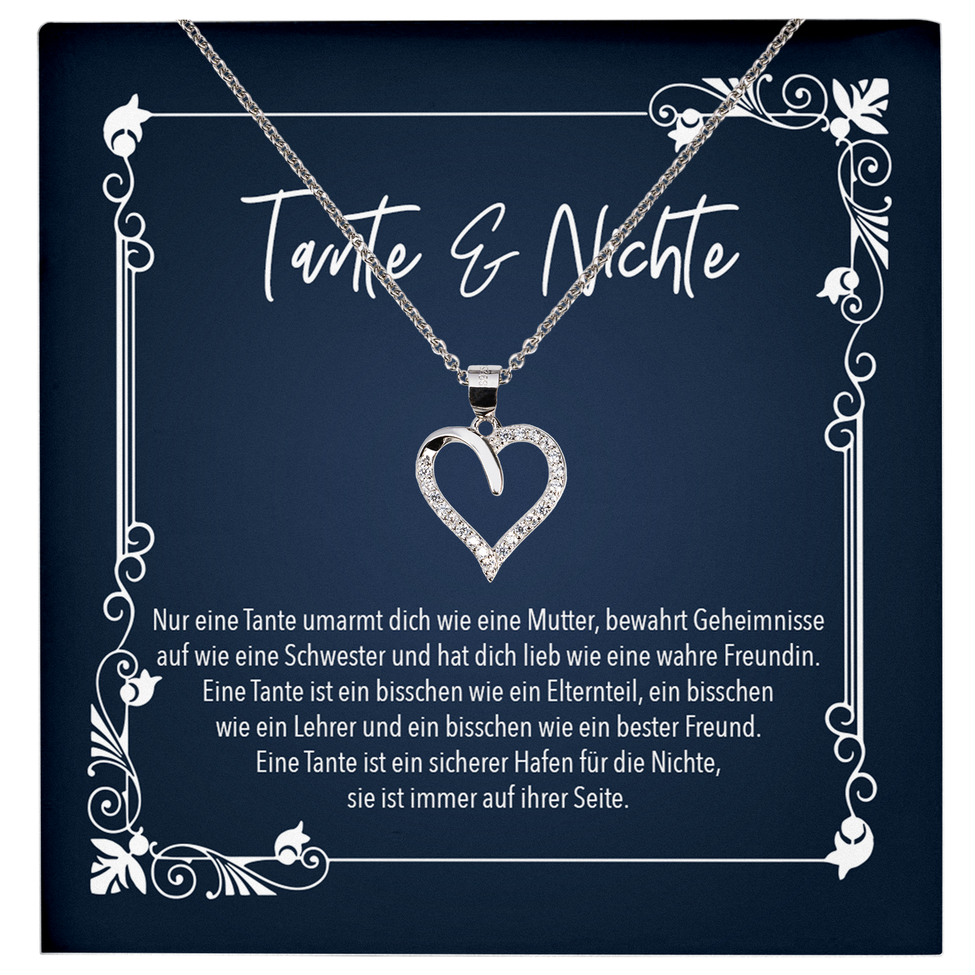 22Feels® Tante Geschenk von der Nichte - Echt Silber 925/000 Schmuckset: Herz Halskette mit Botschaftskarte-Schmuck mit Botschaftskarte - Herz21-22Feels