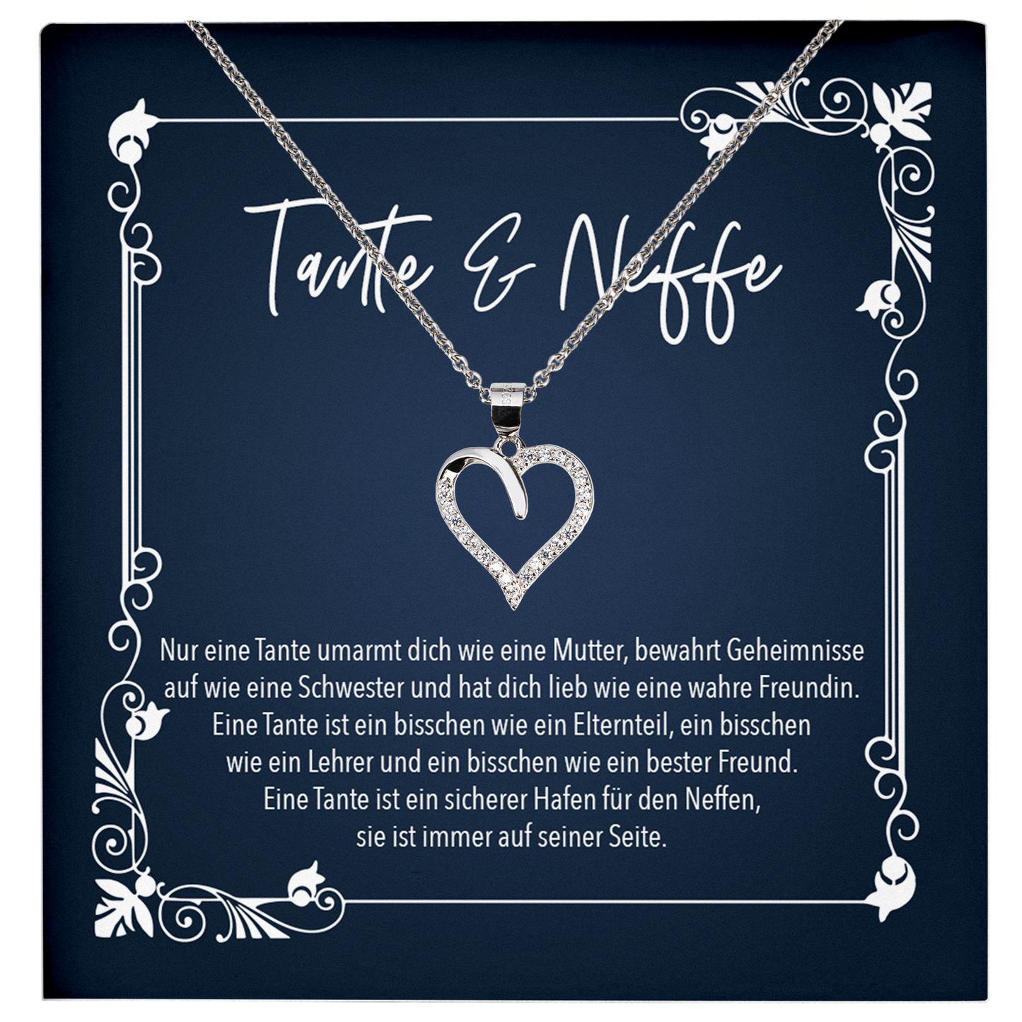 22Feels® Tante Geschenk vom Neffen - Echt Silber 925/000 Schmuckset: Herz Halskette mit Botschaftskarte-Schmuck mit Botschaftskarte - Herz21-22Feels