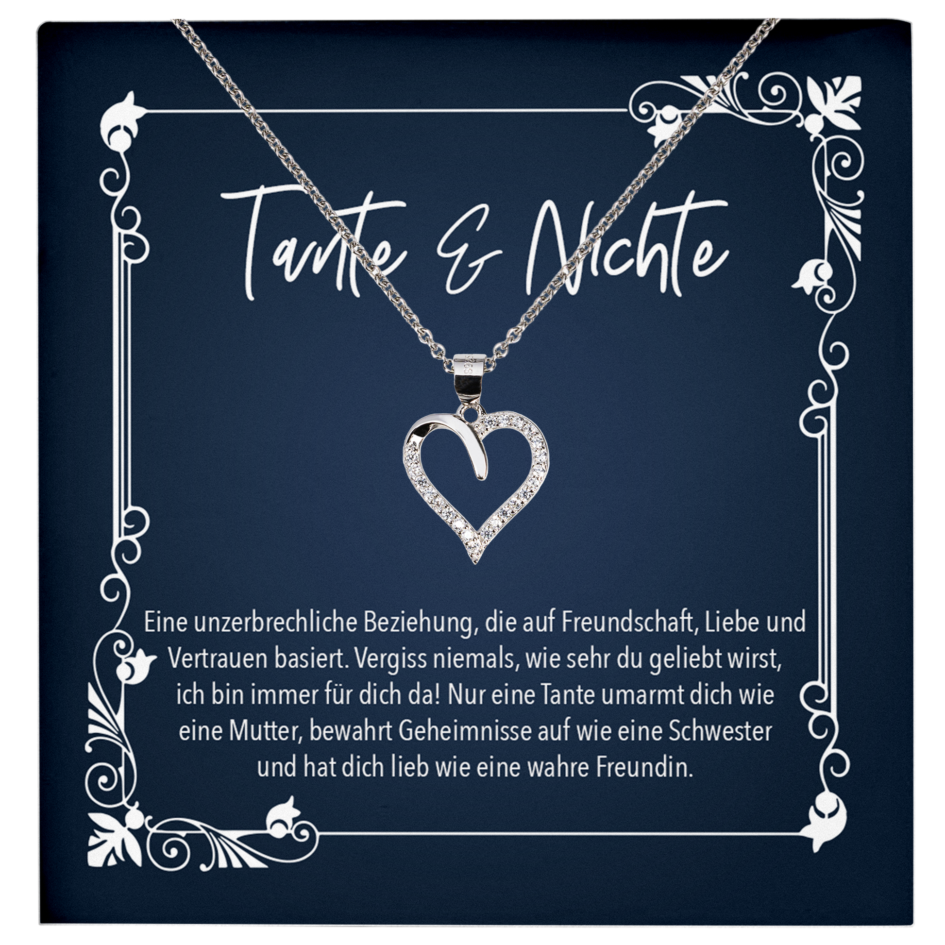 22Feels® Nichte Geschenk von der Tante - Echt Silber 925/000 Schmuckset: Herz Halskette mit Botschaftskarte-Schmuck mit Botschaftskarte - Herz21-22Feels