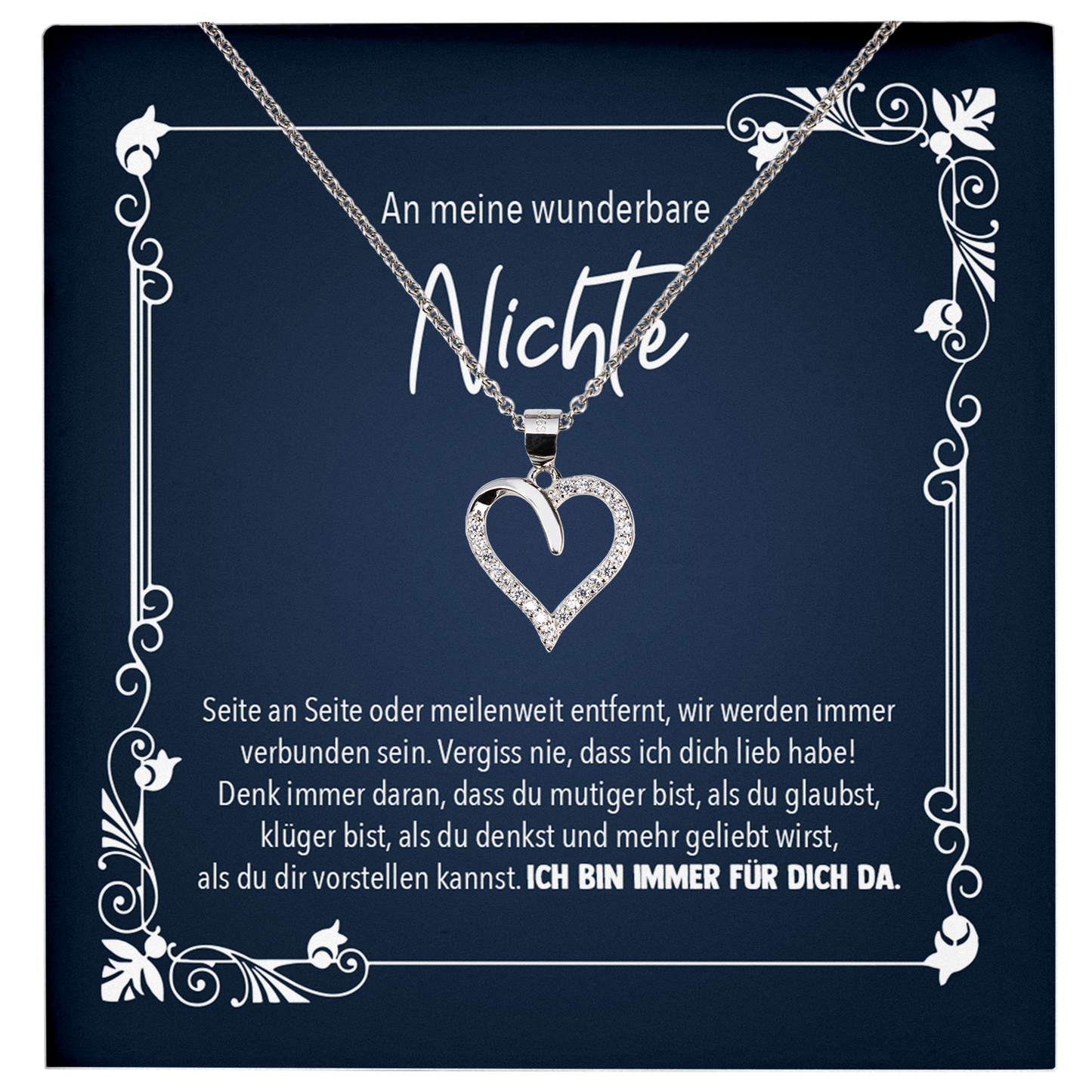 22Feels® Nichte Geschenk von der Tante - Echt Silber 925/000 Schmuckset: Herz Halskette mit Botschaftskarte-Schmuck mit Botschaftskarte - Herz21-22Feels