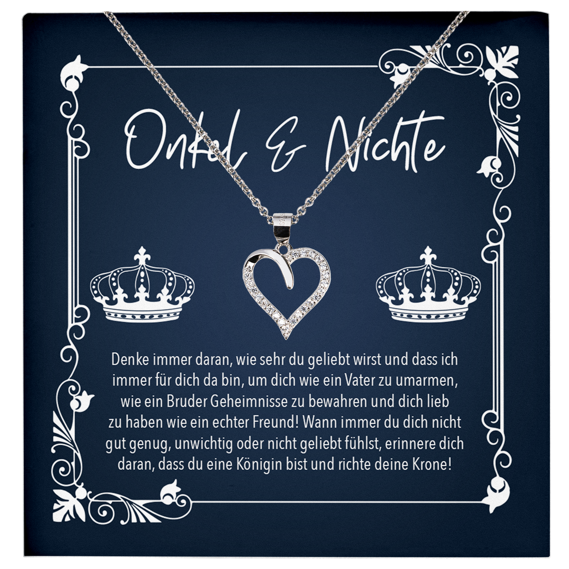 22Feels® Nichte Geschenk vom Onkel - Echt Silber 925/000 Schmuckset: Herz Halskette mit Botschaftskarte-Schmuck mit Botschaftskarte - Herz21-22Feels