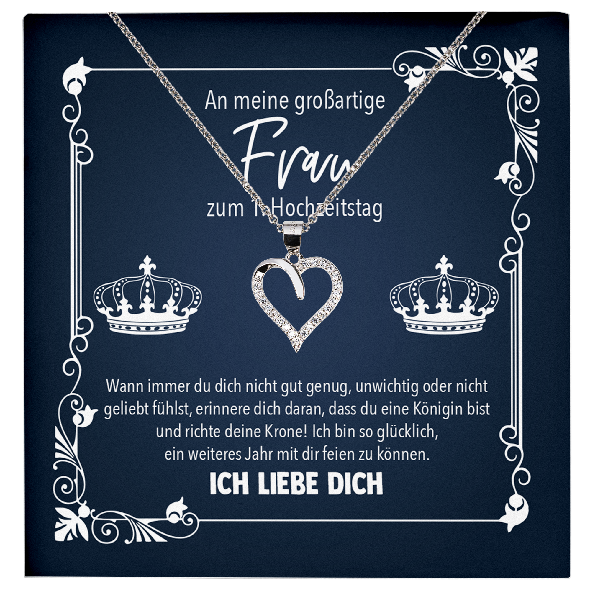 22Feels® Ehefrau Geschenk zum Hochzeitstag, Valentinstag, Geburtstag etc. - Echt Silber 925/000 Schmuckset: Herz Halskette mit Botschaftskarte-Schmuck mit Botschaftskarte - Herz21-22Feels
