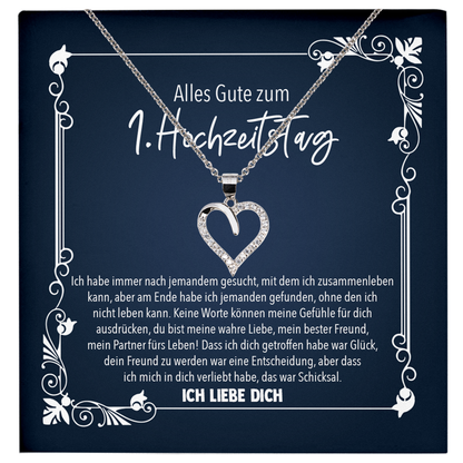 22Feels® Ehefrau Geschenk zum Hochzeitstag, Valentinstag, Geburtstag etc. - Echt Silber 925/000 Schmuckset: Herz Halskette mit Botschaftskarte-Schmuck mit Botschaftskarte - Herz21-22Feels
