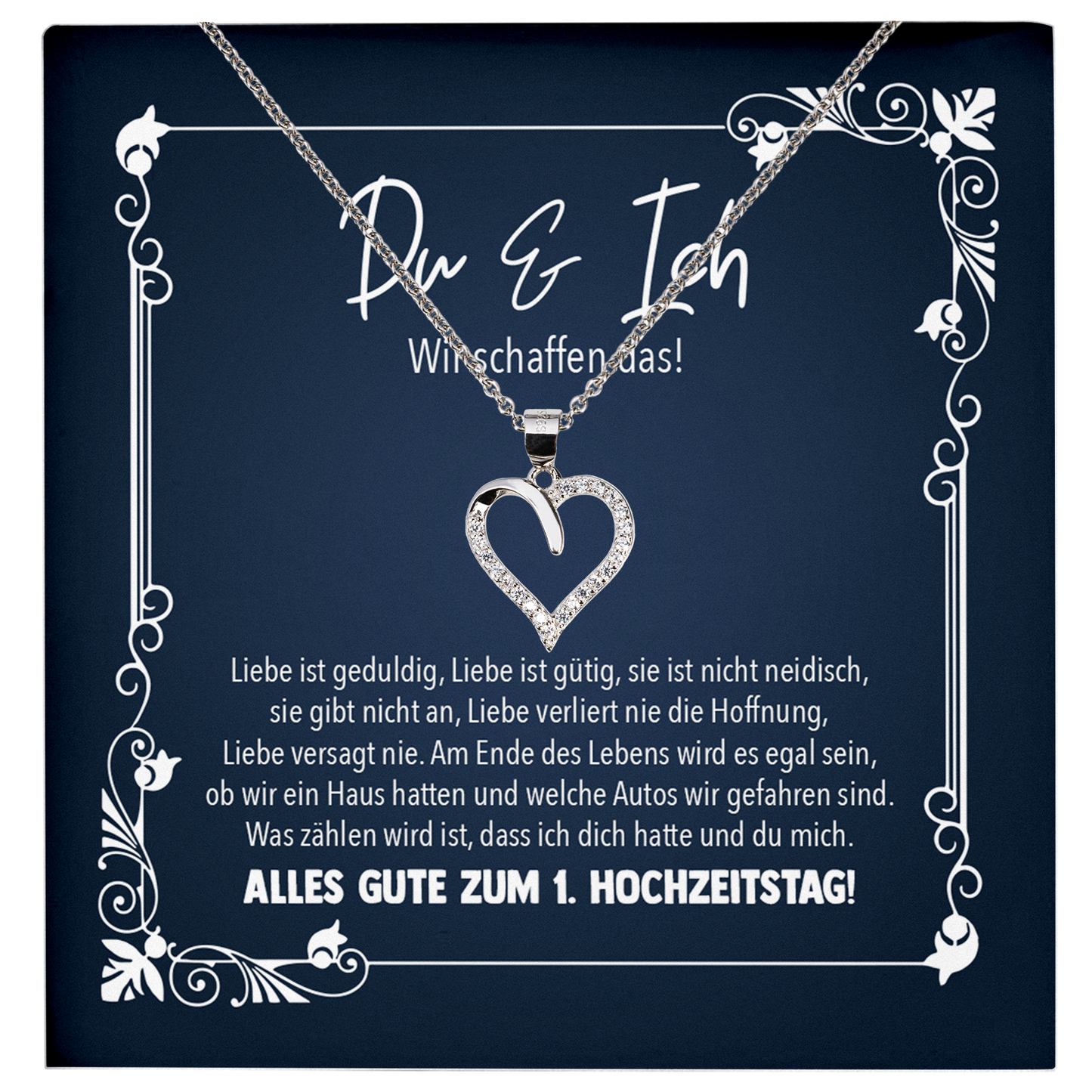 22Feels® Ehefrau Geschenk zum Hochzeitstag, Valentinstag, Geburtstag etc. - Echt Silber 925/000 Schmuckset: Herz Halskette mit Botschaftskarte-Schmuck mit Botschaftskarte - Herz21-22Feels