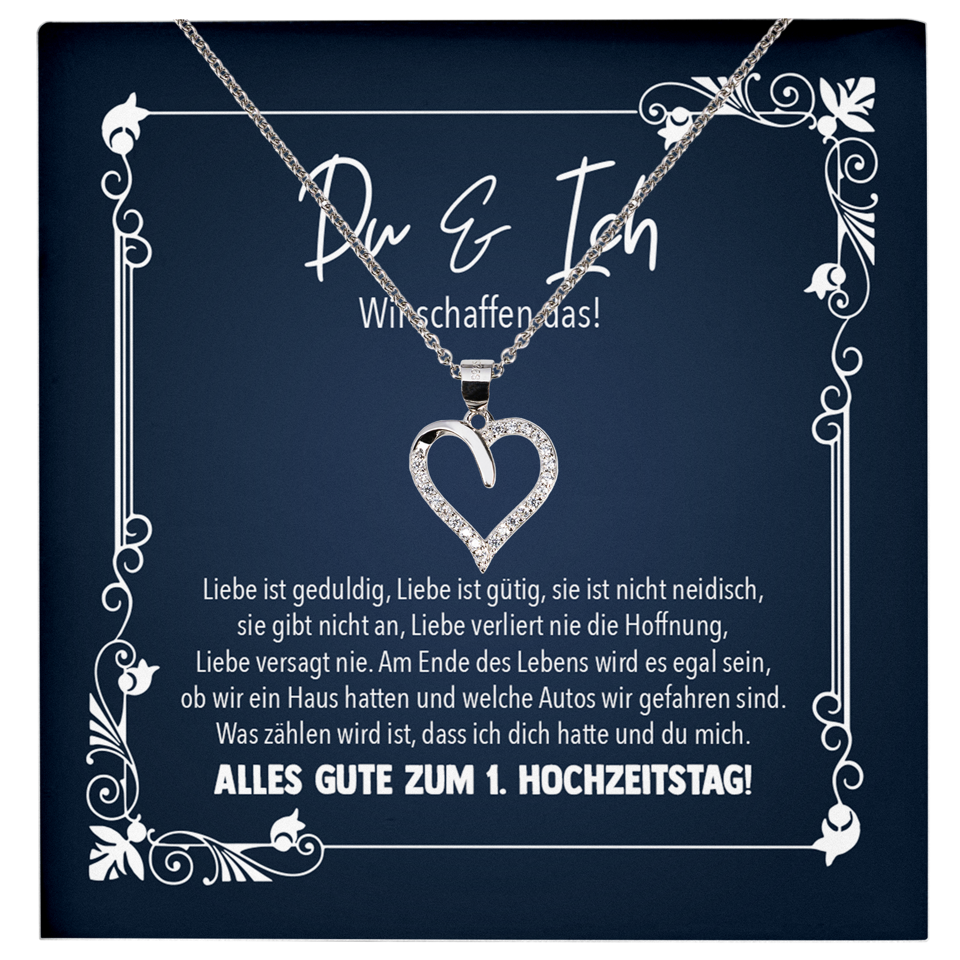 22Feels® Ehefrau Geschenk zum Hochzeitstag, Valentinstag, Geburtstag etc. - Echt Silber 925/000 Schmuckset: Herz Halskette mit Botschaftskarte-Schmuck mit Botschaftskarte - Herz21-22Feels